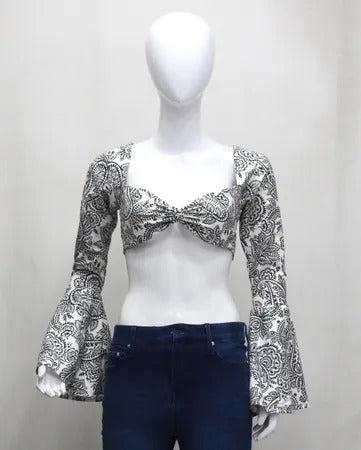 Upcycled Floral Twist-Front Bell Sleeve Crop Tops in mixed sizes and colours. Grade A/B.