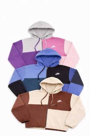Upcycled Nike Colourblock Zip Hoodies in mixed sizes and colours. Grade A/B.