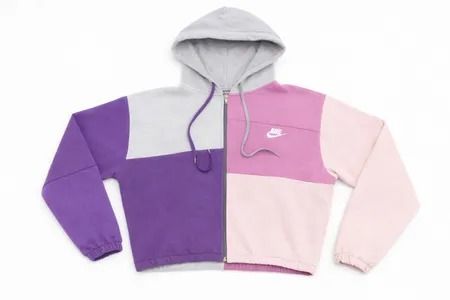 Upcycled Nike Colourblock Zip Hoodies in mixed sizes and colours. Grade A/B.