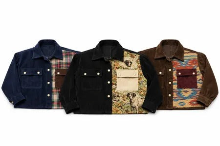 Upcycled Tapestry Patchwork Workwear Jackets in mixed sizes and colours, Grade A/B.