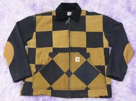 Upcycled Carhartt Checkerboard Patchwork Workwear Jackets in mixed sizes and colours, Grade A/B.