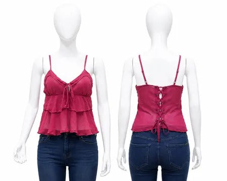 Upcycled Tie-Front Layered Ruffle Camisole Tops in mixed sizes and colours. Grade A/B.