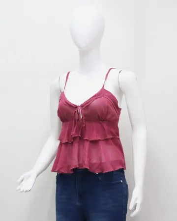 Upcycled Tie-Front Layered Ruffle Camisole Tops in mixed sizes and colours. Grade A/B.