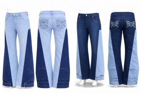 Upcycled Two-Tone Denim Flare Jeans  in mixed sizes and colours, Grade A/B.