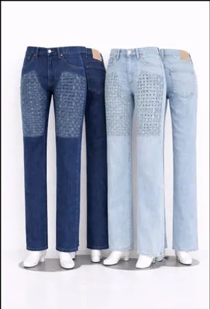 Upcycled Textured Panel Denim Jeans in  mixed sizes and colours, Grade A/B.