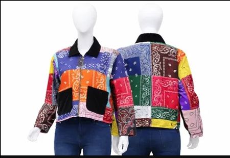 Upcycled Bandana Patchwork Cropped Jackets  in mixed sizes and colours, Grade A/B.
