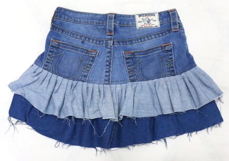 Upcycled Denim Layered Ruffle Mini Skirts in mixed sizes and colours. Grade A/B.