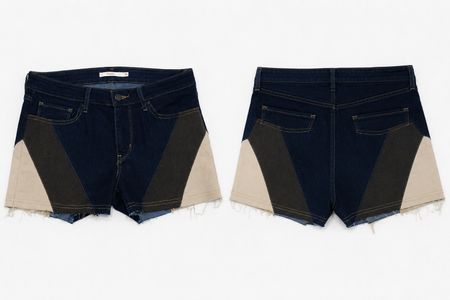 Upcycled Two-Tone Patchwork Denim Shorts in mixed sizes and colours, Grade A/B.