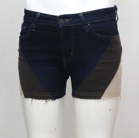 Upcycled Two-Tone Patchwork Denim Shorts in mixed sizes and colours, Grade A/B.