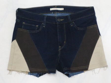 Upcycled Two-Tone Patchwork Denim Shorts in mixed sizes and colours, Grade A/B.