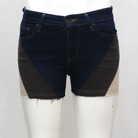 Upcycled Two-Tone Patchwork Denim Shorts in mixed sizes and colours, Grade A/B.