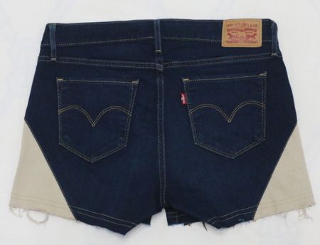 Upcycled Two-Tone Patchwork Denim Shorts in mixed sizes and colours, Grade A/B.