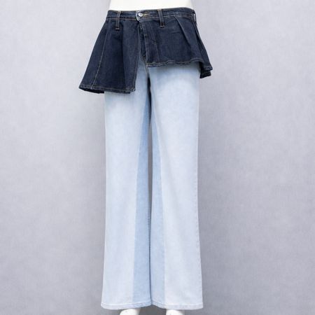 CR01696 Upcycled Denim Peplum Flare Trousers