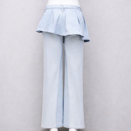 CR01696 Upcycled Denim Peplum Flare Trousers