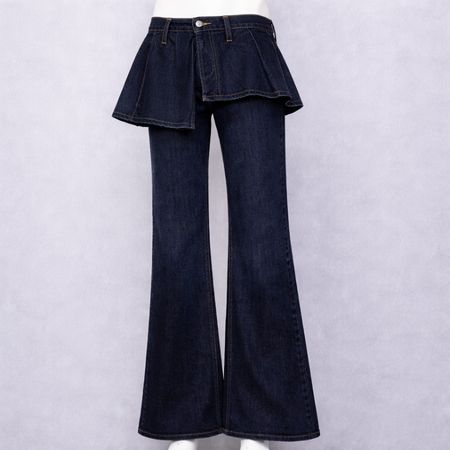 CR01696 Upcycled Denim Peplum Flare Trousers