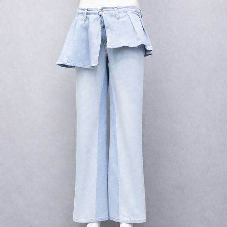 CR01696 Upcycled Denim Peplum Flare Trousers