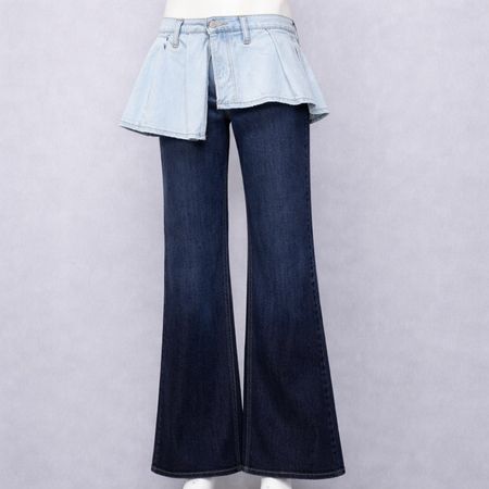 CR01696 Upcycled Denim Peplum Flare Trousers