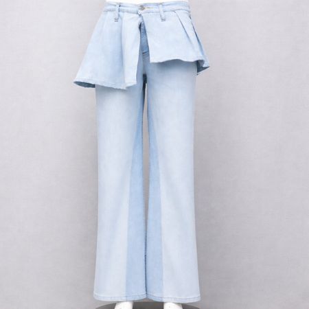 CR01696 Upcycled Denim Peplum Flare Trousers