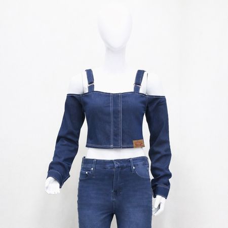 Upcycled Levi's Off-Shoulder Denim Crop Tops in mixed sizes and colours, Grade A/B.