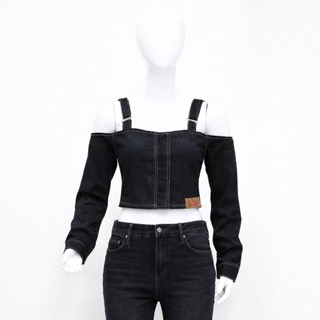 Upcycled Levi's Off-Shoulder Denim Crop Tops in mixed sizes and colours, Grade A/B.