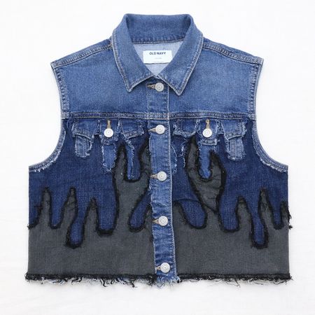 Upcycled Denim Flame-Panel Cropped Vests in mixed sizes and colours. Grade A/B.