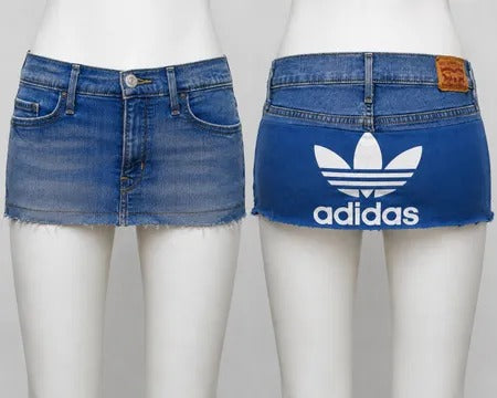 Upcycled Sport Panel Denim Mini Skirts in mixed sizes and colours, Grade A/B.