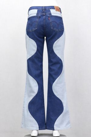 Upcycled Two-Tone Wave Panel Flare Jeans in mixed sizes and colours, Grade A/B.