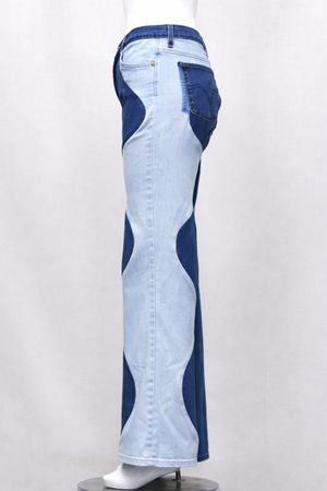 Upcycled Two-Tone Wave Panel Flare Jeans in mixed sizes and colours, Grade A/B.
