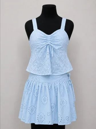 Upcycled Floral Eyelet Camisole Tops and Mini Skirts Sets  in mixed sizes and colours, Grade A/B.