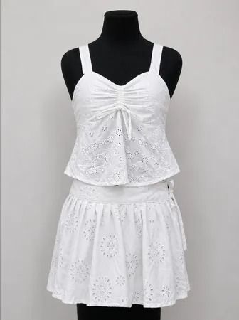 Upcycled Floral Eyelet Camisole Tops and Mini Skirts Sets  in mixed sizes and colours, Grade A/B.
