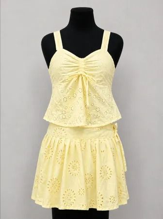 Upcycled Floral Eyelet Camisole Tops and Mini Skirts Sets  in mixed sizes and colours, Grade A/B.