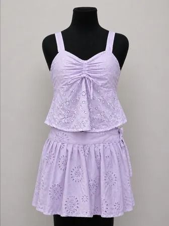 Upcycled Floral Eyelet Camisole Tops and Mini Skirts Sets  in mixed sizes and colours, Grade A/B.