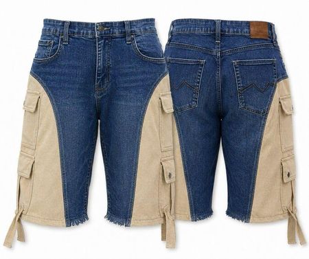 Upcycled Denim Cargo Panel Jorts in mixed sizes and colours, Grade A/B.