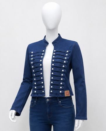 Upcycled Denim Military-Style Cropped Jackets  in mixed sizes and colours, Grade A/B.