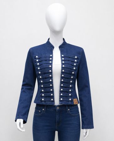 Upcycled Denim Military-Style Cropped Jackets  in mixed sizes and colours, Grade A/B.