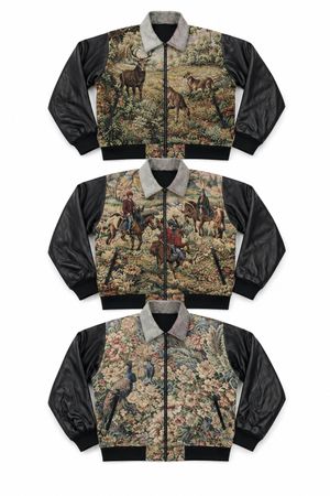 Upcycled Tapestry Panel Bomber Jackets  in mixed sizes and colours, Grade A/B.
