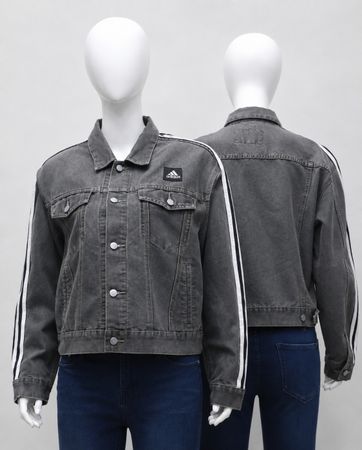  Upcycled Adidas Stripe-Sleeve Denim Jackets  in mixed sizes and colours, Grade A/B.