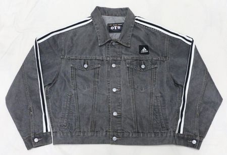  Upcycled Adidas Stripe-Sleeve Denim Jackets  in mixed sizes and colours, Grade A/B.