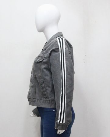  Upcycled Adidas Stripe-Sleeve Denim Jackets  in mixed sizes and colours, Grade A/B.