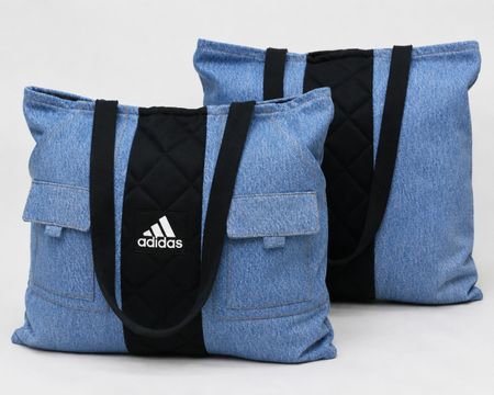 Upcycled Adidas Denim Utility Tote Bags in  mixed sizes and colours, Grade A/B.