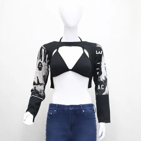 Upcycled Graphic Sleeve Cutout Bolero Tops in mixed sizes and colours, Grade A/B.