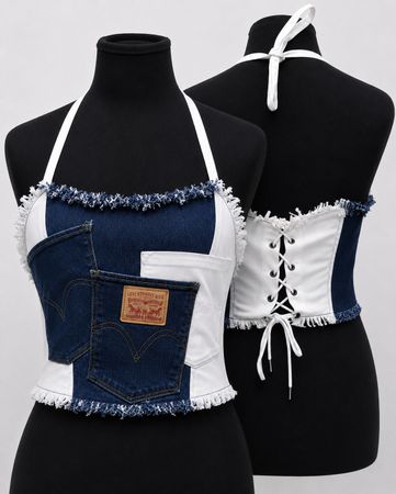 Upcycled Levi's Denim Patchwork Halter Corset Tops  in mixed sizes and colours, Grade A/B.
