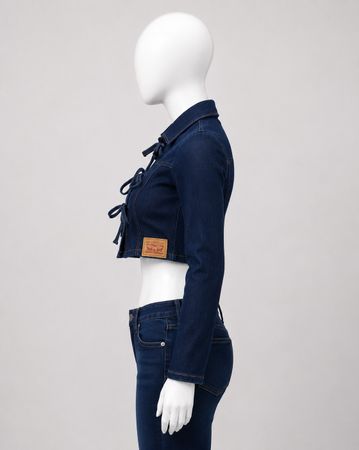 Upcycled Denim Bow-Front Cropped Jackets  in mixed sizes and colours, Grade A/B.