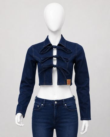Upcycled Denim Bow-Front Cropped Jackets  in mixed sizes and colours, Grade A/B.