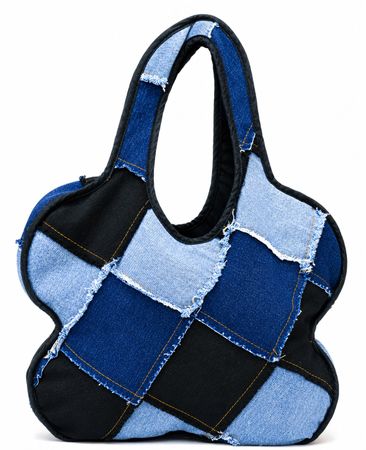 CR01830 Upcycled Denim Patchwork Star-Shaped Shoulder Bags