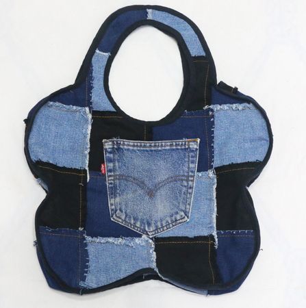 CR01830 Upcycled Denim Patchwork Star-Shaped Shoulder Bags