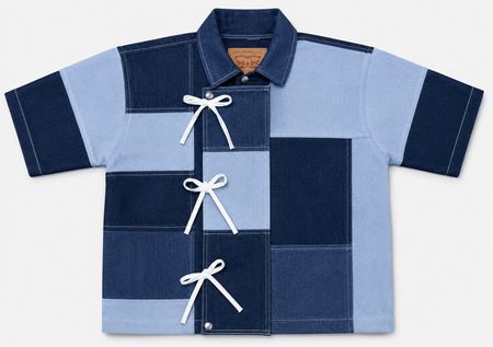 Upcycled Denim Patchwork Bow-Tie Shirts in mixed sizes and colours, Grade A/B. 