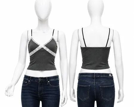 Upcycled Lace-Trim Camisole Tops in mixed sizes and colours, Grade A/B.