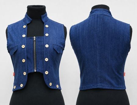 Upcycled Denim Military-Style Cropped Vests in mixed sizes and colours. Grade A/B.