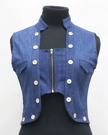 Upcycled Denim Military-Style Cropped Vests in mixed sizes and colours. Grade A/B.